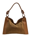 HE966 Dark Tan Knotted Suede Shoulder Bag