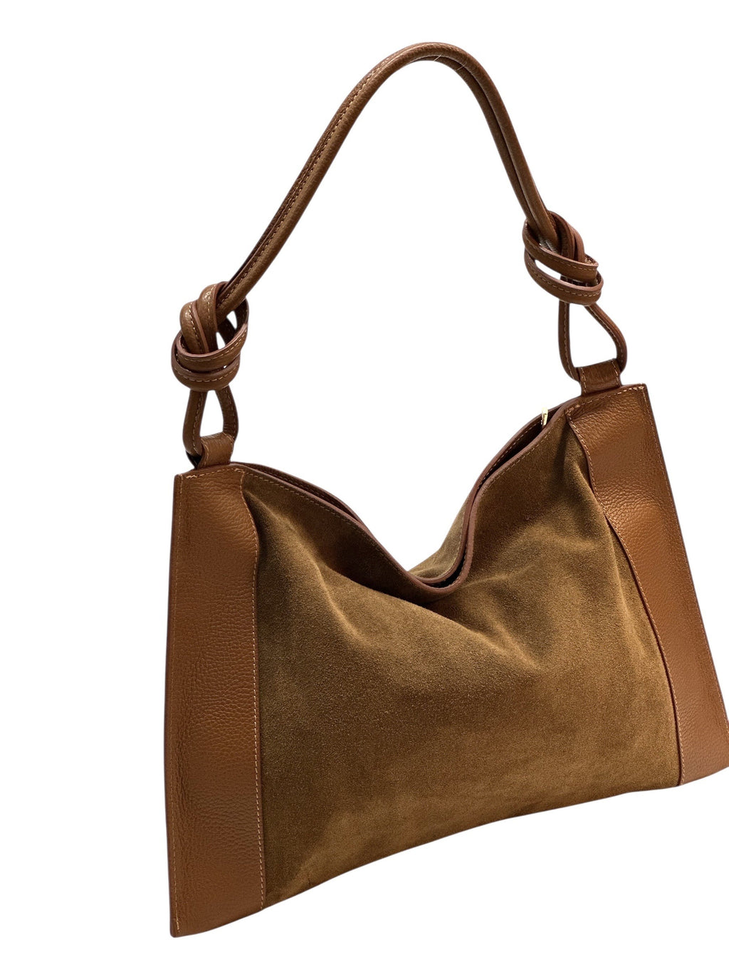 HE966 Dark Tan Knotted Suede Shoulder Bag