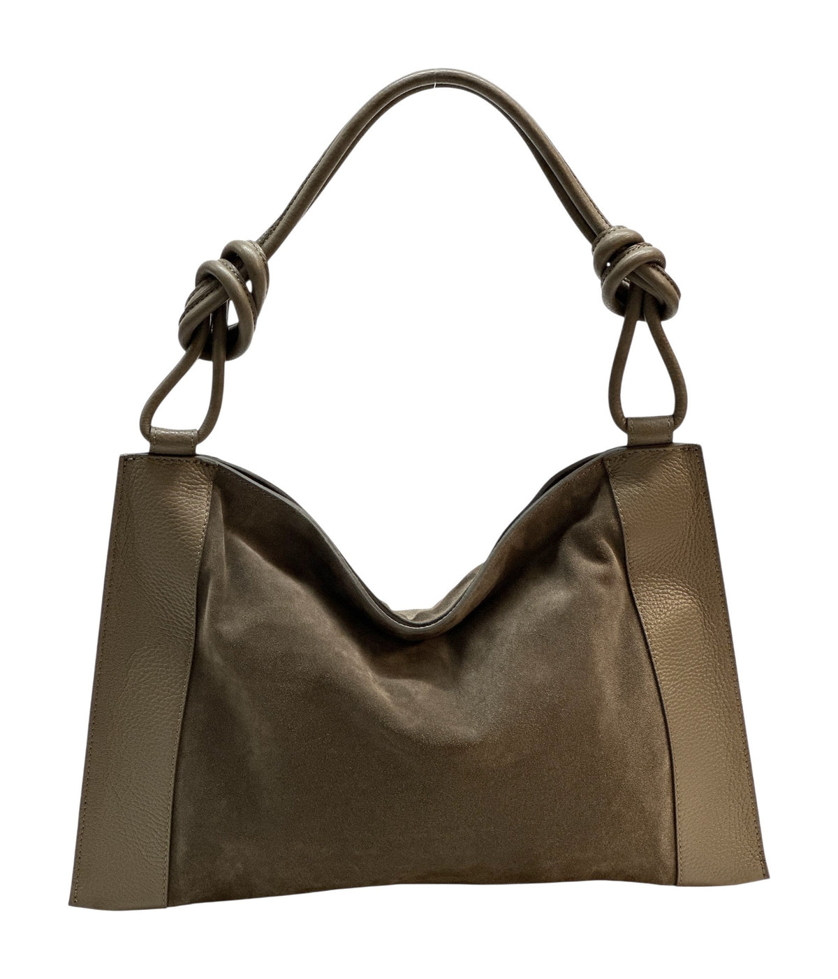 HE967 Dark Taupe Knotted Suede Shoulder Bag