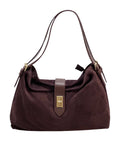 HE969 Burgundy Turn-Lock Suede Shoulder Bag