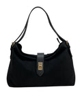 HE971 Black Turn-Lock Suede Shoulder Bag
