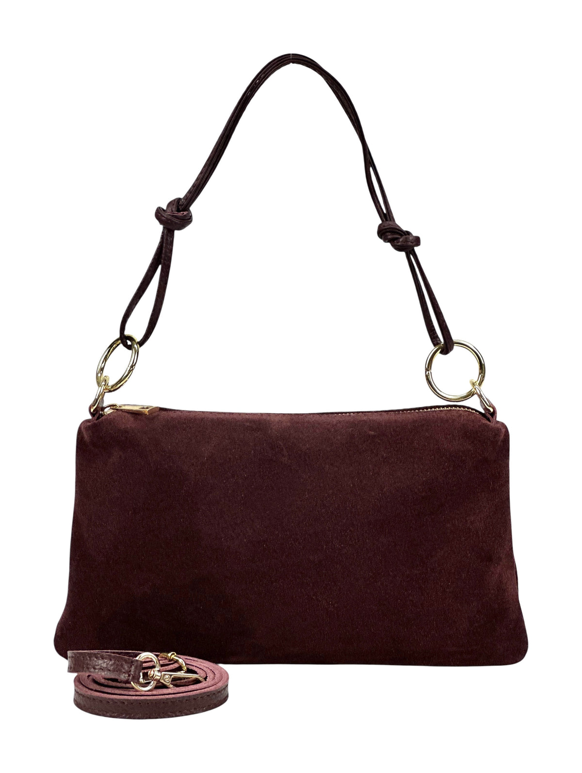 HE974 Burgundy Knotted Suede Shoulder Bag