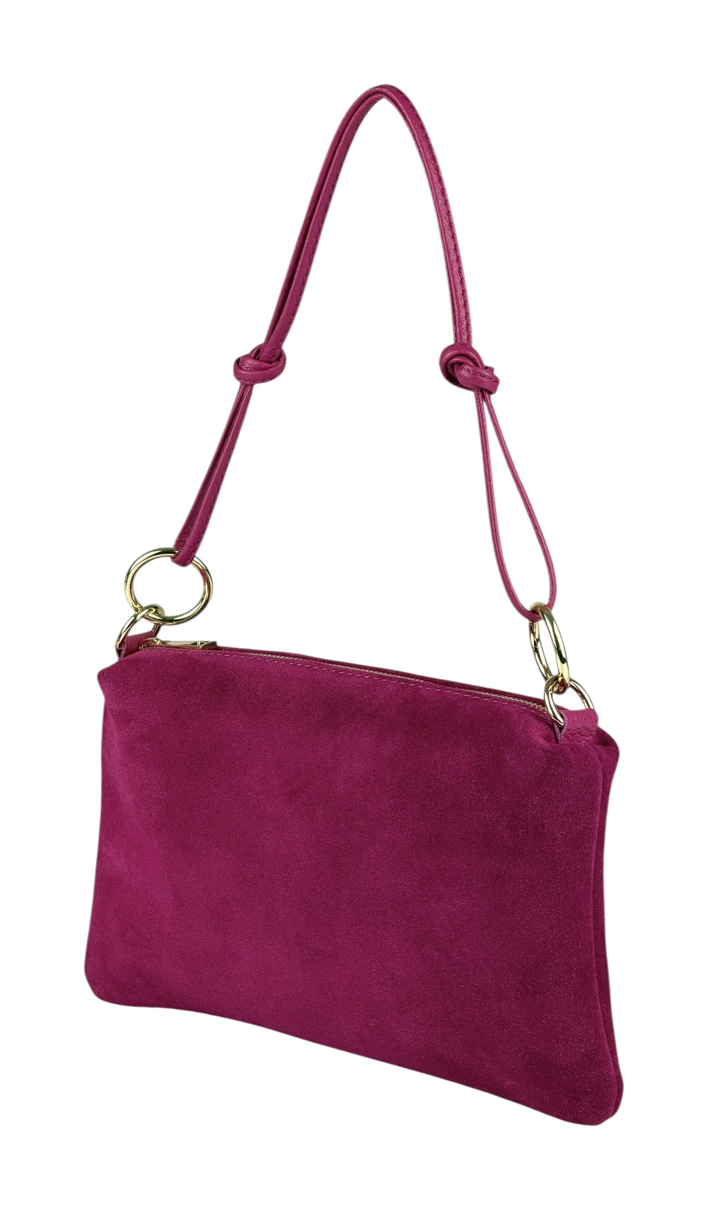 HE975 Fuchsia Knotted Suede Shoulder Bag