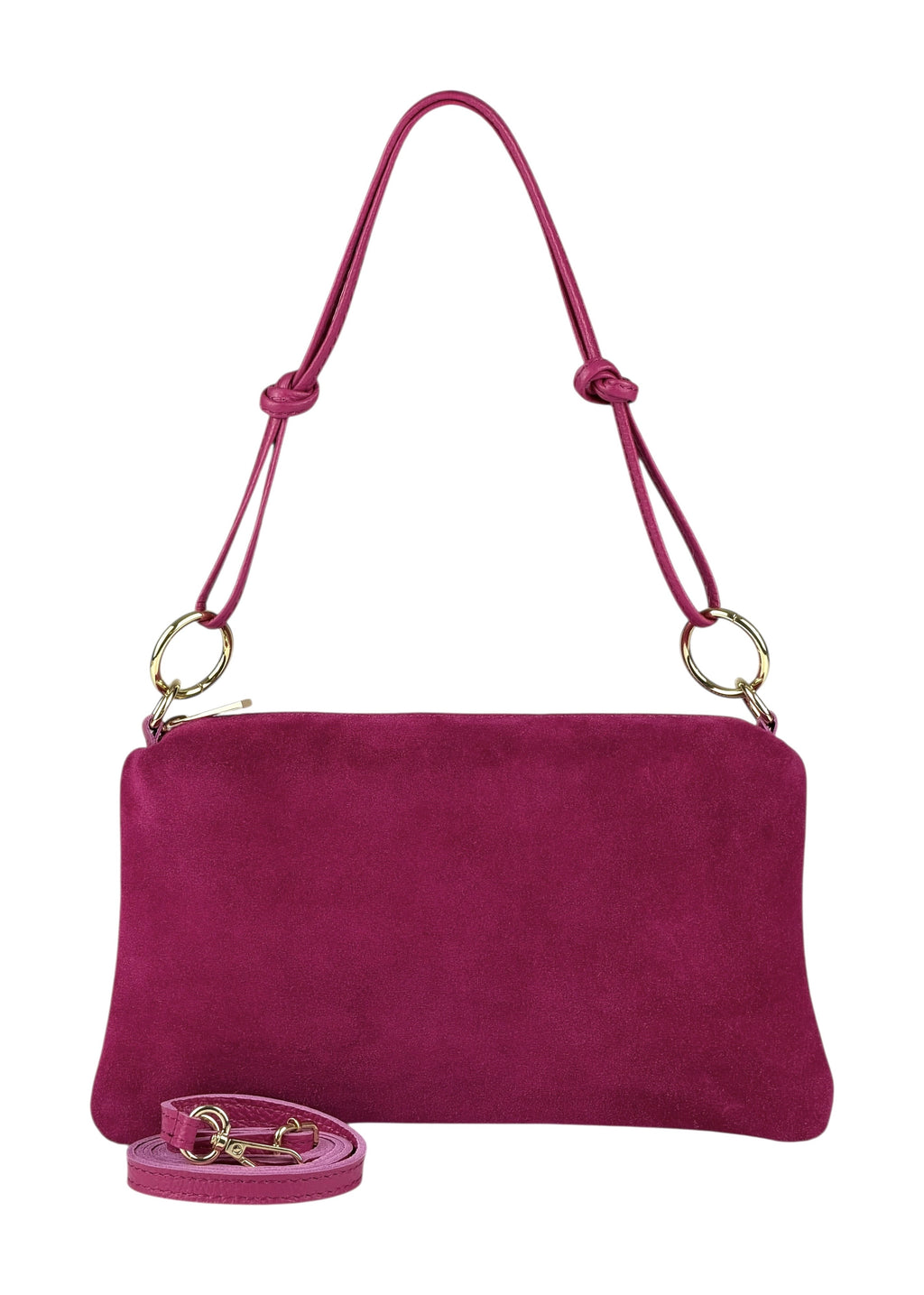 HE975 Fuchsia Knotted Suede Shoulder Bag