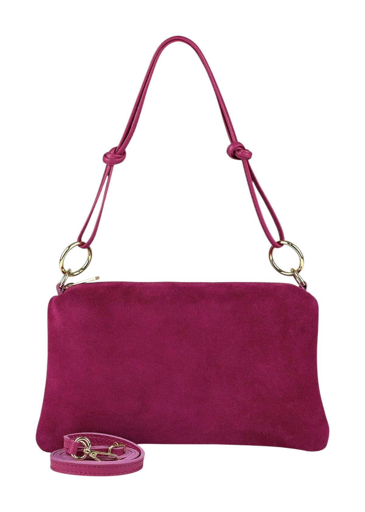 HE975 Fuchsia Knotted Suede Shoulder Bag