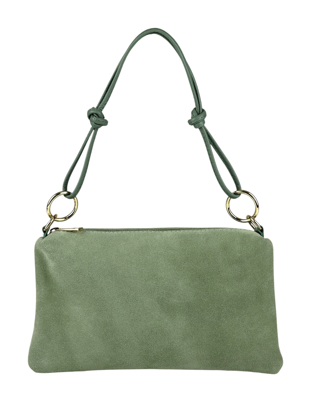HE978 Sage Green Knotted Suede Shoulder Bag