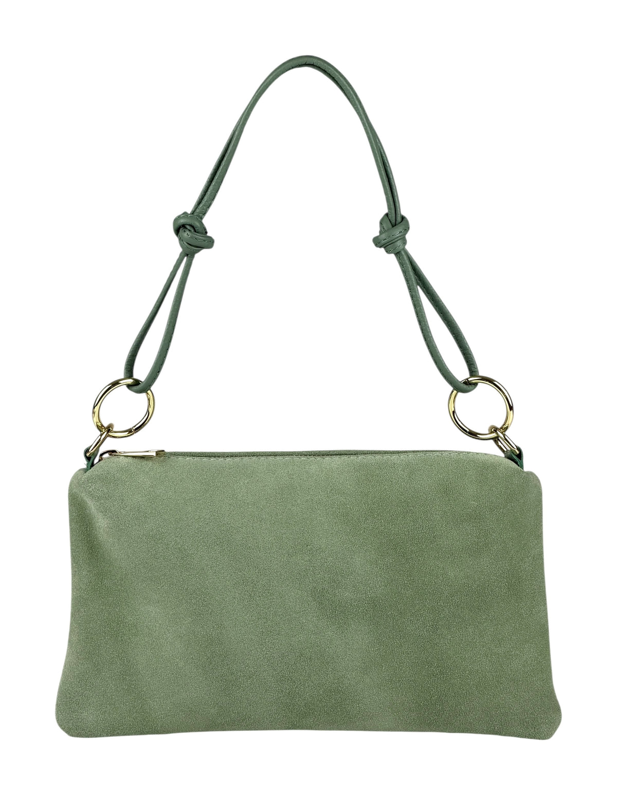 HE978 Sage Green Knotted Suede Shoulder Bag