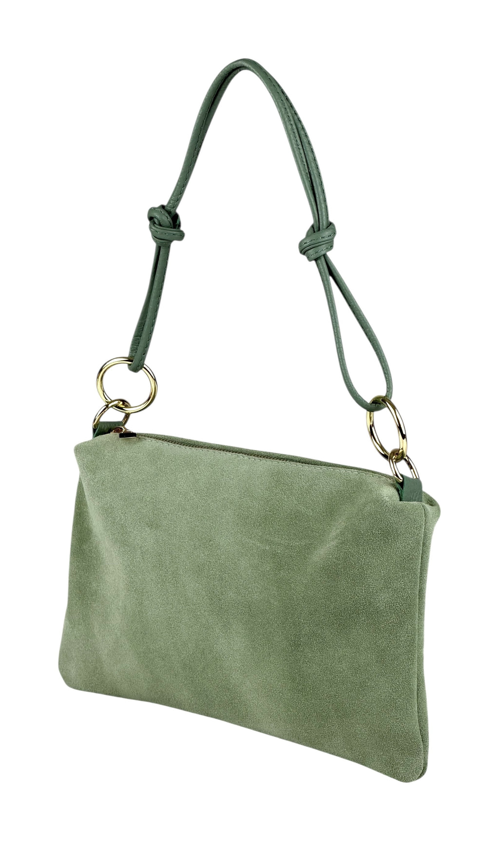 HE978 Sage Green Knotted Suede Shoulder Bag