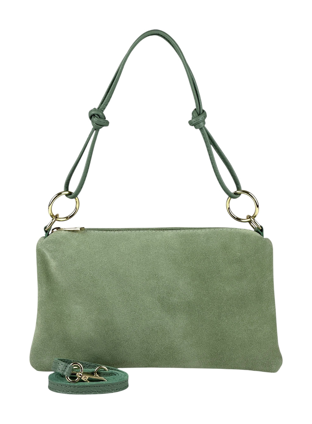 HE978 Sage Green Knotted Suede Shoulder Bag