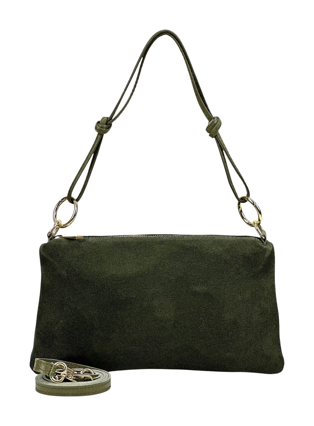 HE979 Military Green Knotted Suede Shoulder Bag