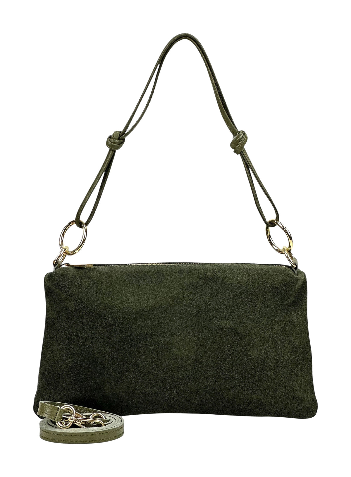 HE979 Military Green Knotted Suede Shoulder Bag