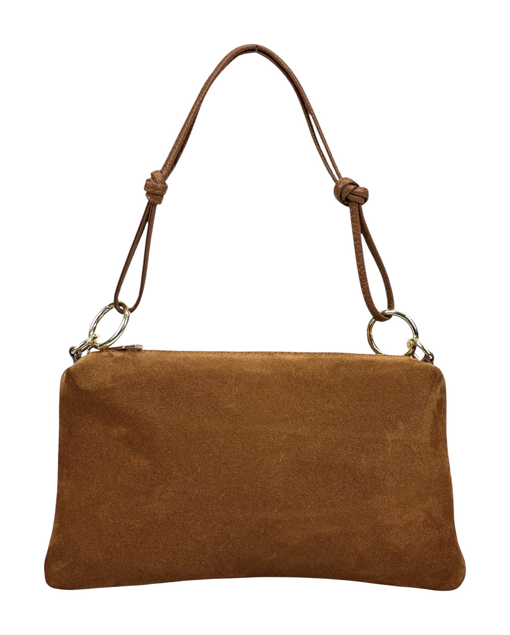 HE981 Dark Tan Knotted Suede Shoulder Bag