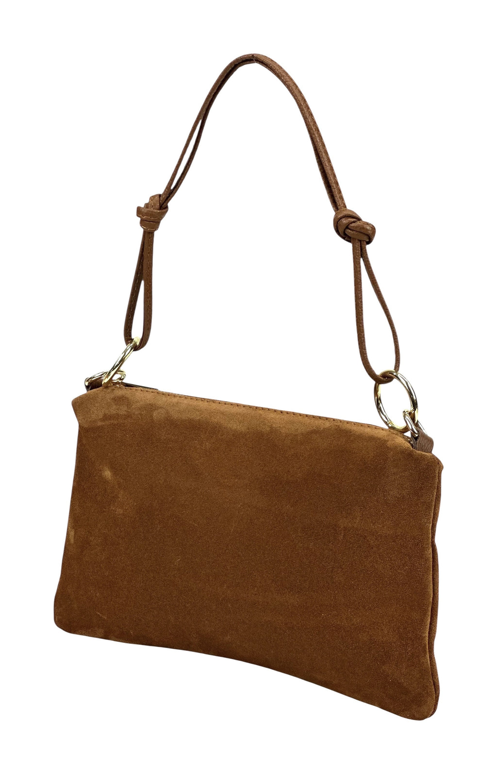 HE981 Dark Tan Knotted Suede Shoulder Bag