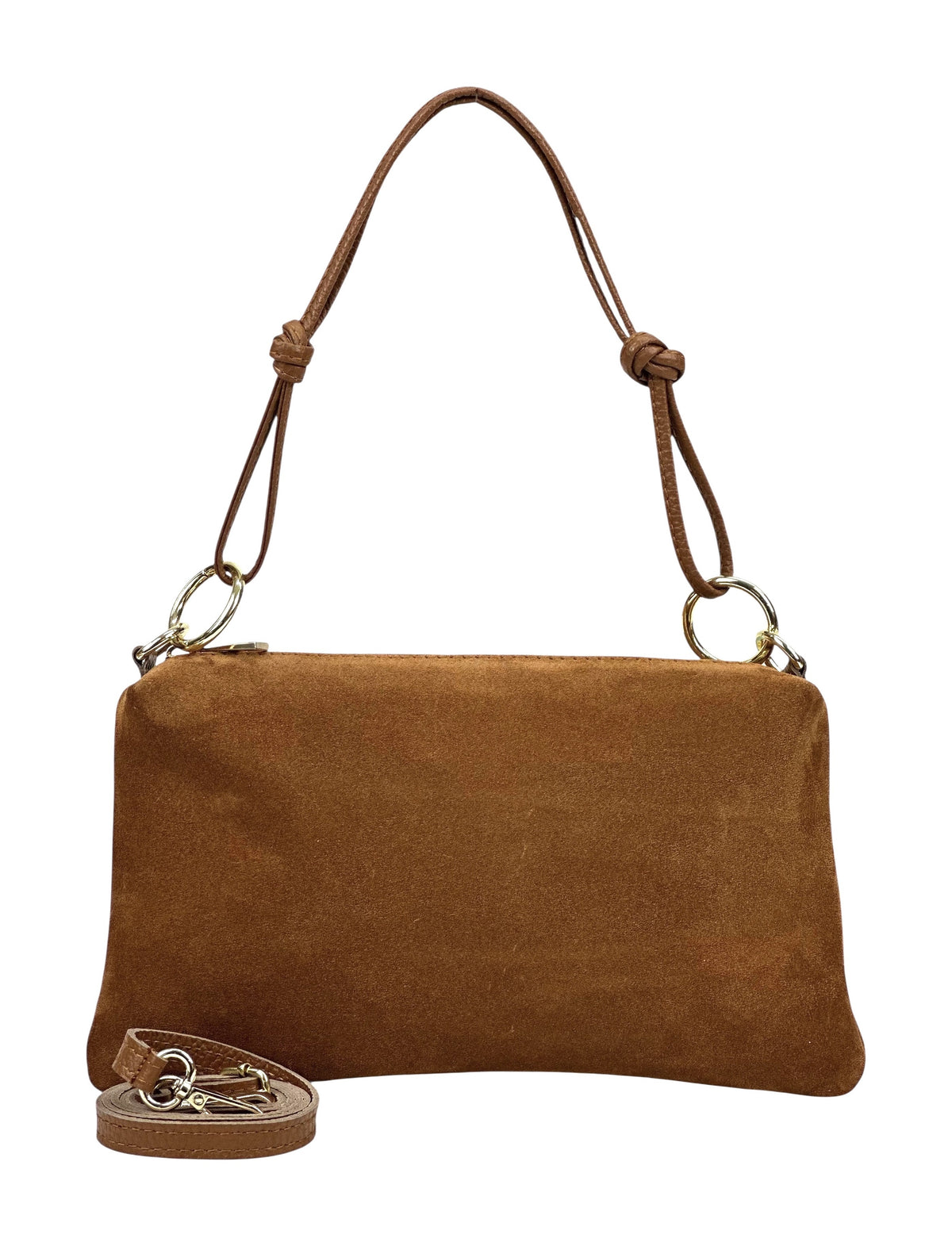 HE981 Dark Tan Knotted Suede Shoulder Bag