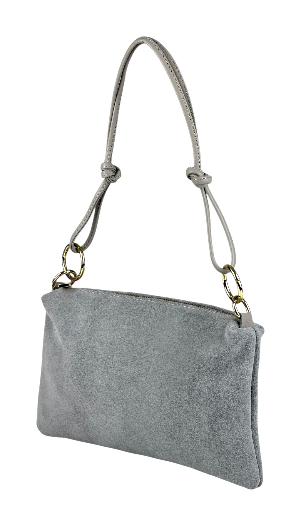 HE983 Pearl Grey Knotted Suede Shoulder Bag