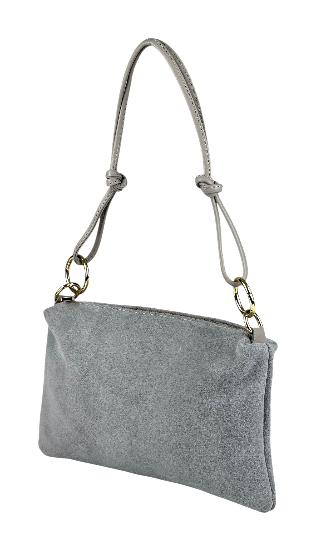 HE983 Pearl Grey Knotted Suede Shoulder Bag
