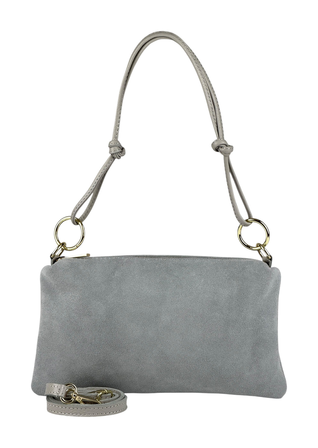 HE983 Pearl Grey Knotted Suede Shoulder Bag