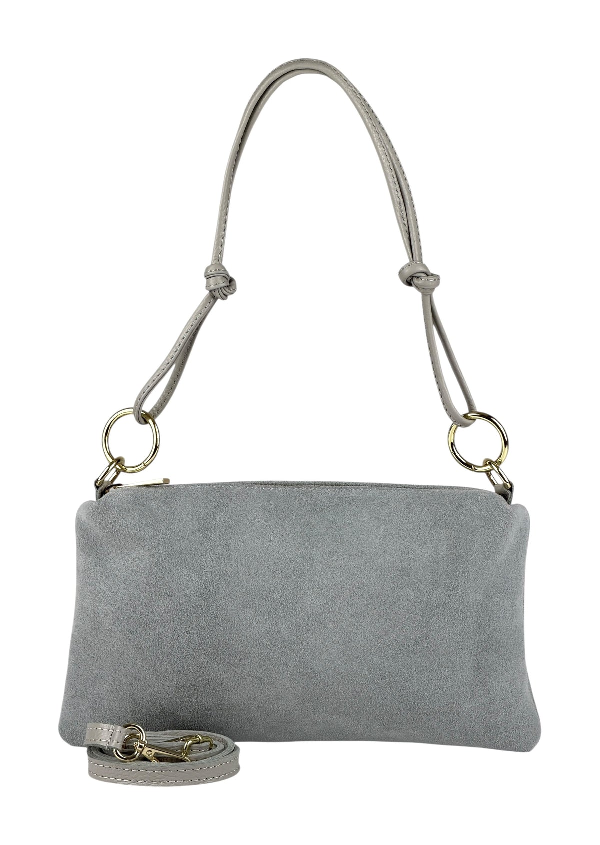 HE983 Pearl Grey Knotted Suede Shoulder Bag