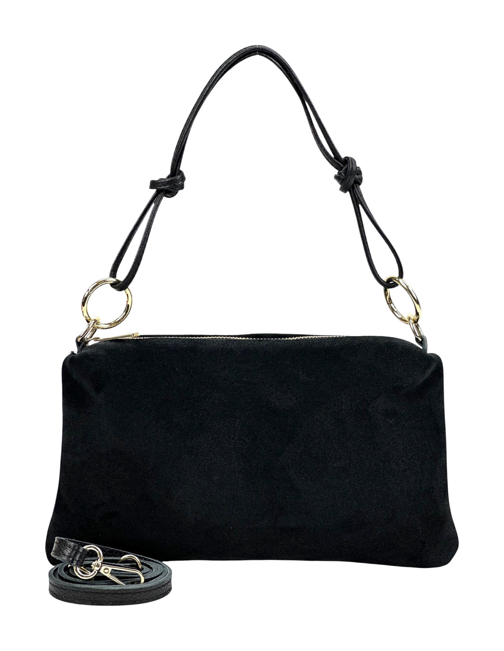 HE984 Black Knotted Suede Shoulder Bag