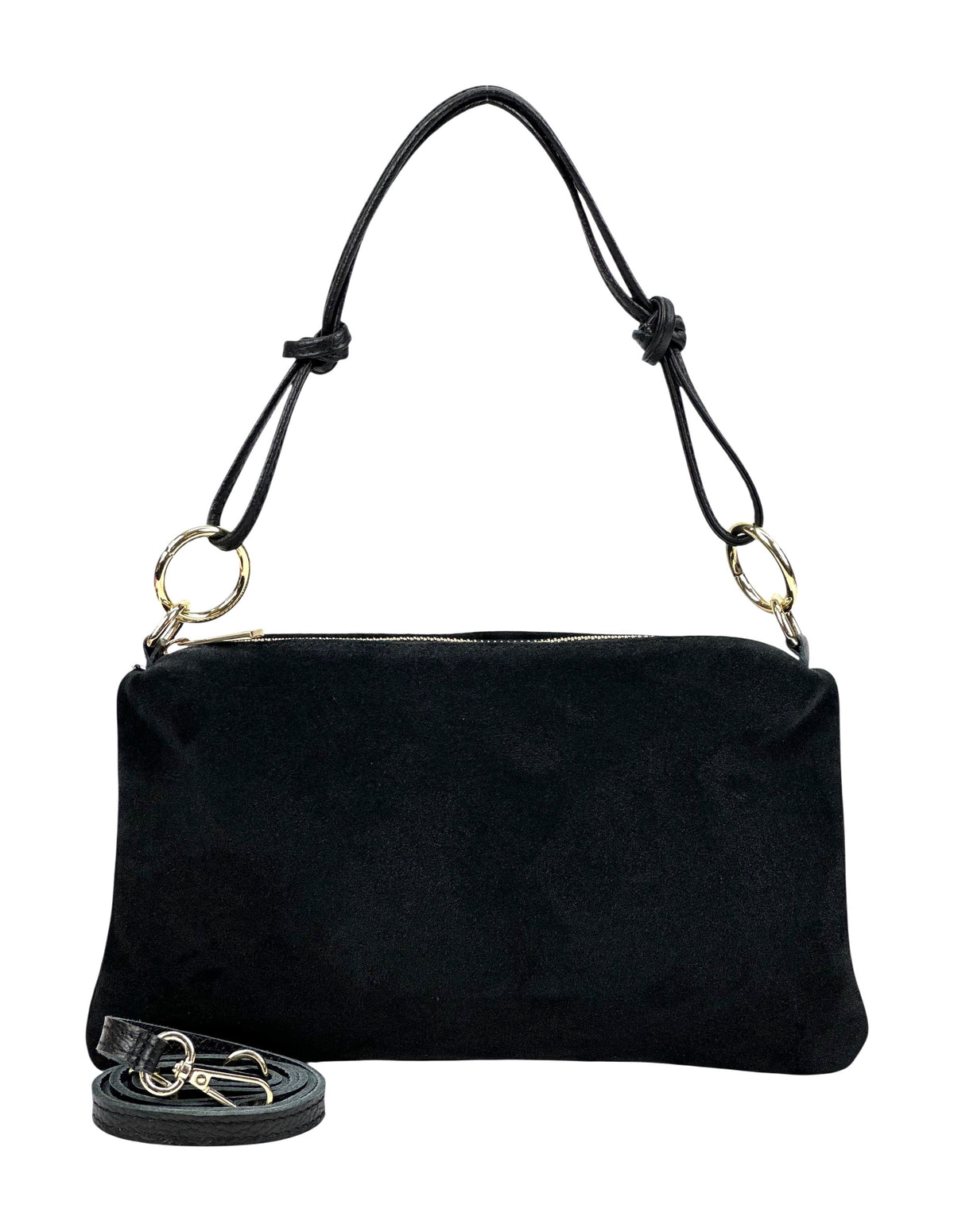 HE984 Black Knotted Suede Shoulder Bag