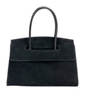 HE985 Black Flap Suede Top Handle Bag
