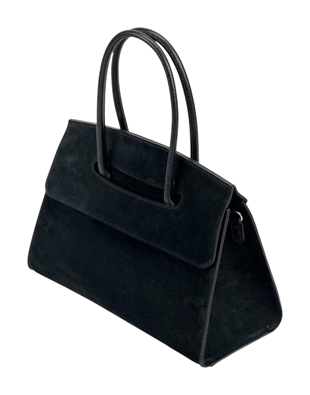 HE985 Black Flap Suede Top Handle Bag