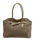 HE987 Dark Taupe Buckle Suede Tote Bag