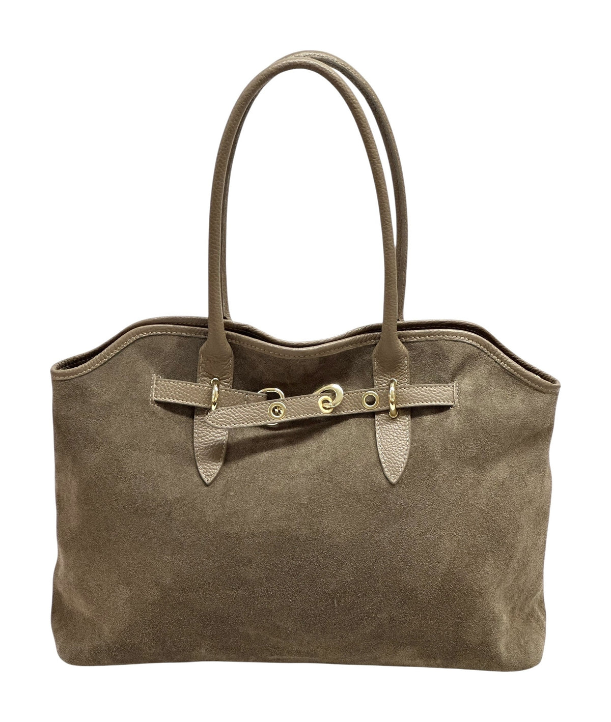 HE987 Dark Taupe Buckle Suede Tote Bag