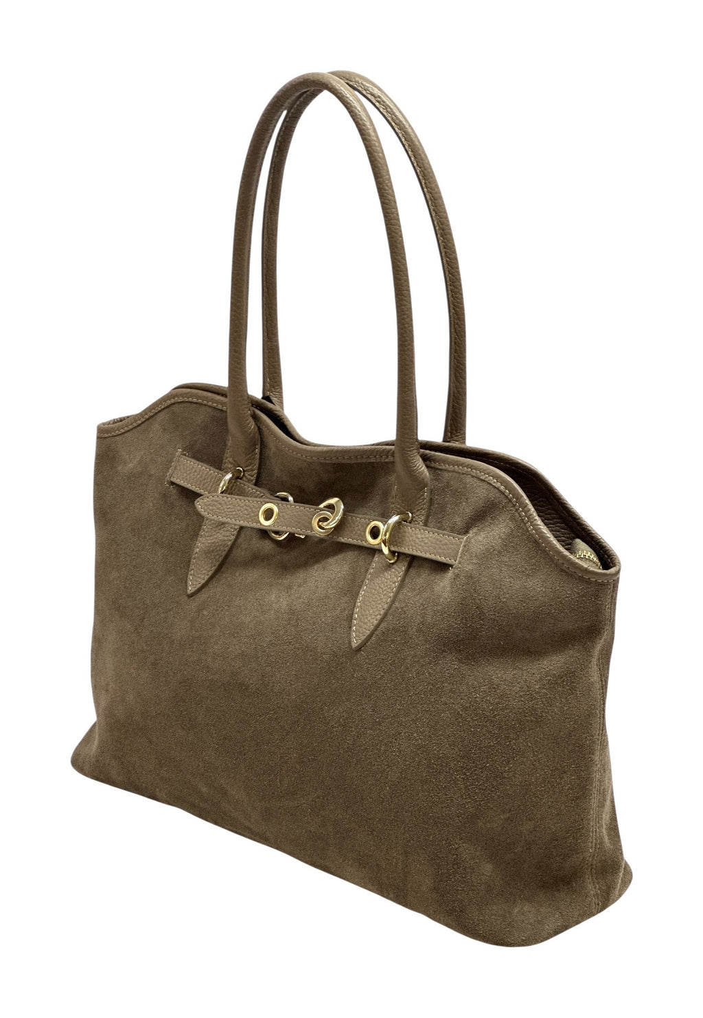 HE987 Dark Taupe Buckle Suede Tote Bag
