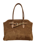 HE988 Dark Tan Buckle Suede Tote Bag