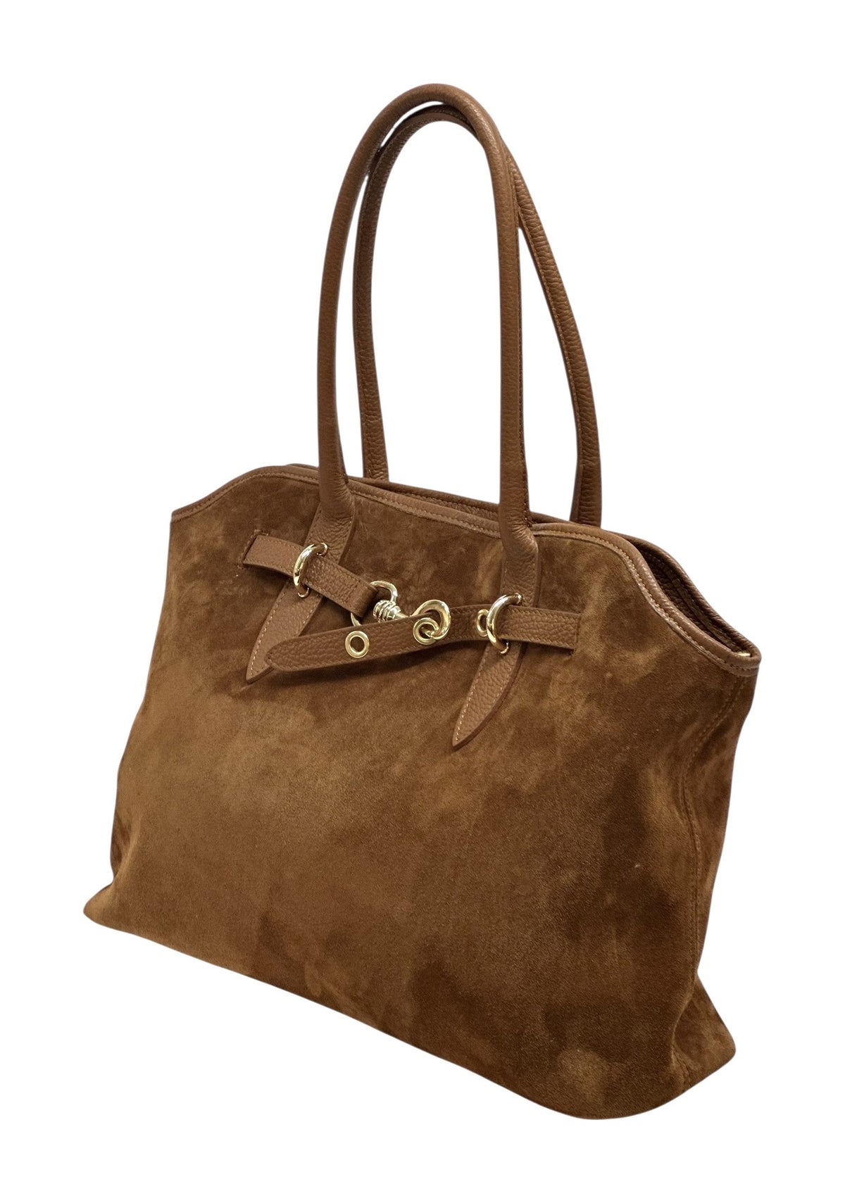 HE988 Dark Tan Buckle Suede Tote Bag