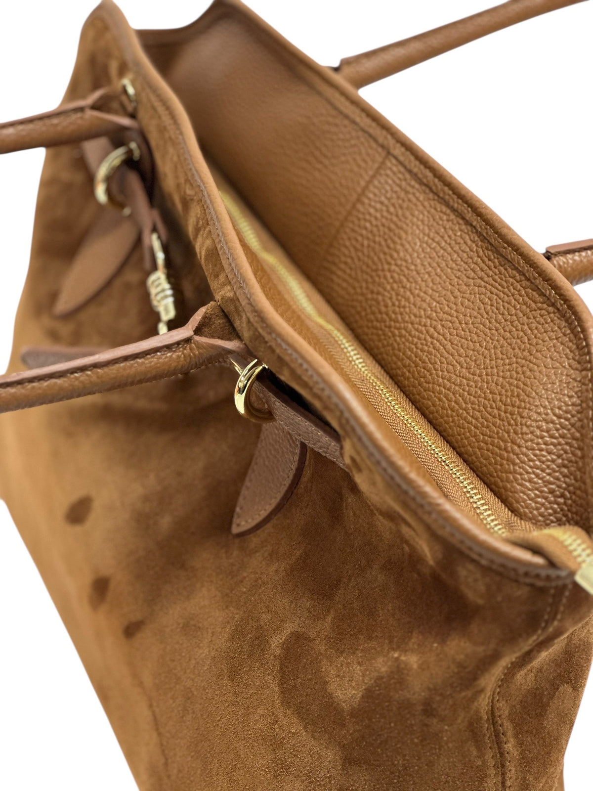 HE988 Dark Tan Buckle Suede Tote Bag