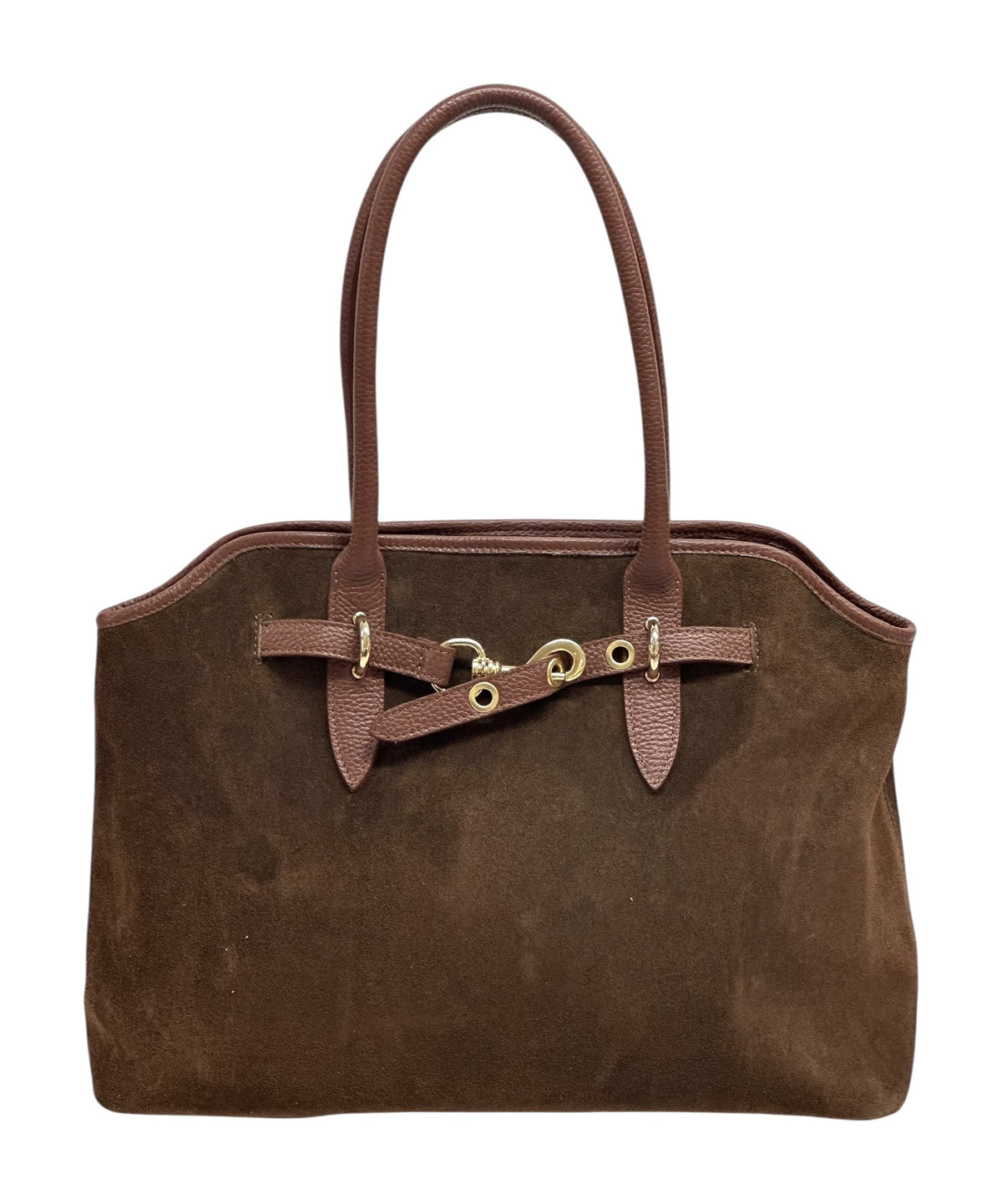 HE989 Brown Buckle Suede Tote Bag