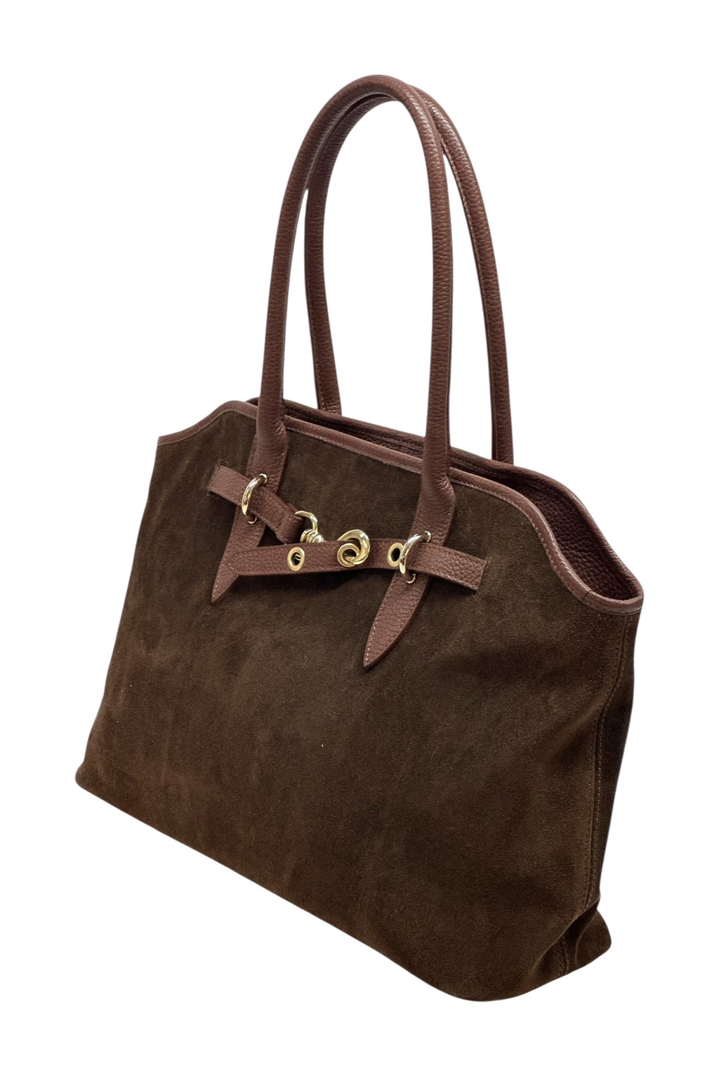 HE989 Brown Buckle Suede Tote Bag