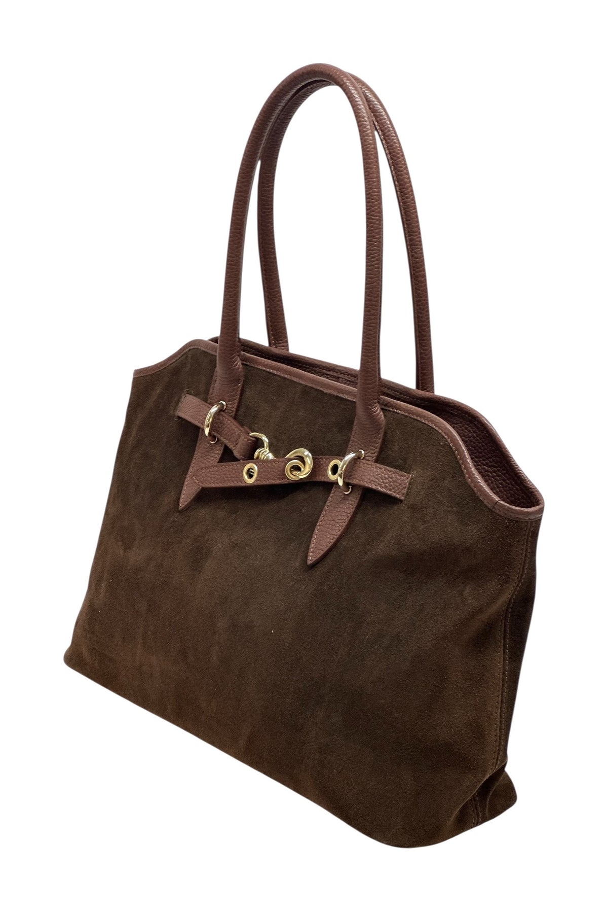 HE989 Brown Buckle Suede Tote Bag