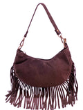 HE998 Burgundy Fringe Suede Hobo Bag