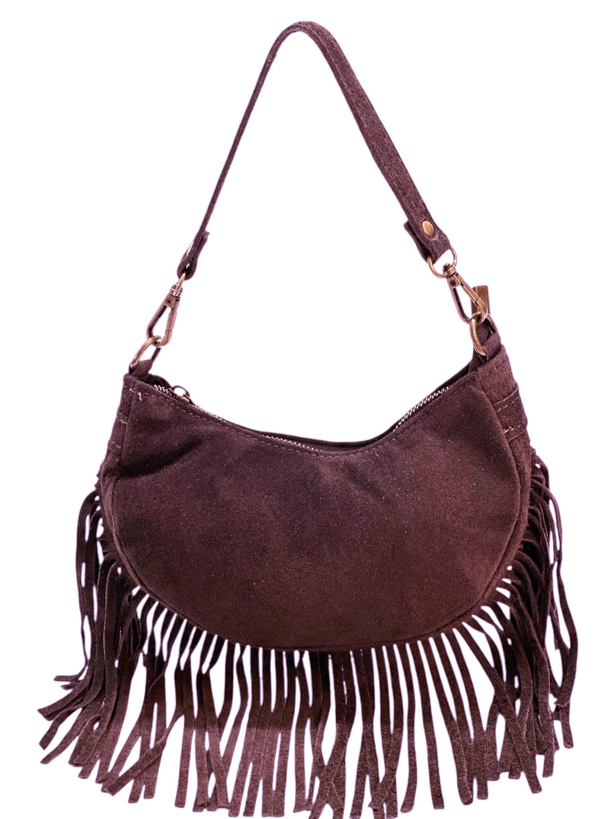 HE998 Burgundy Fringe Suede Hobo Bag