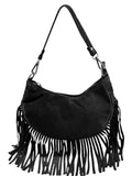 HE999 Black Fringe Suede Hobo Bag