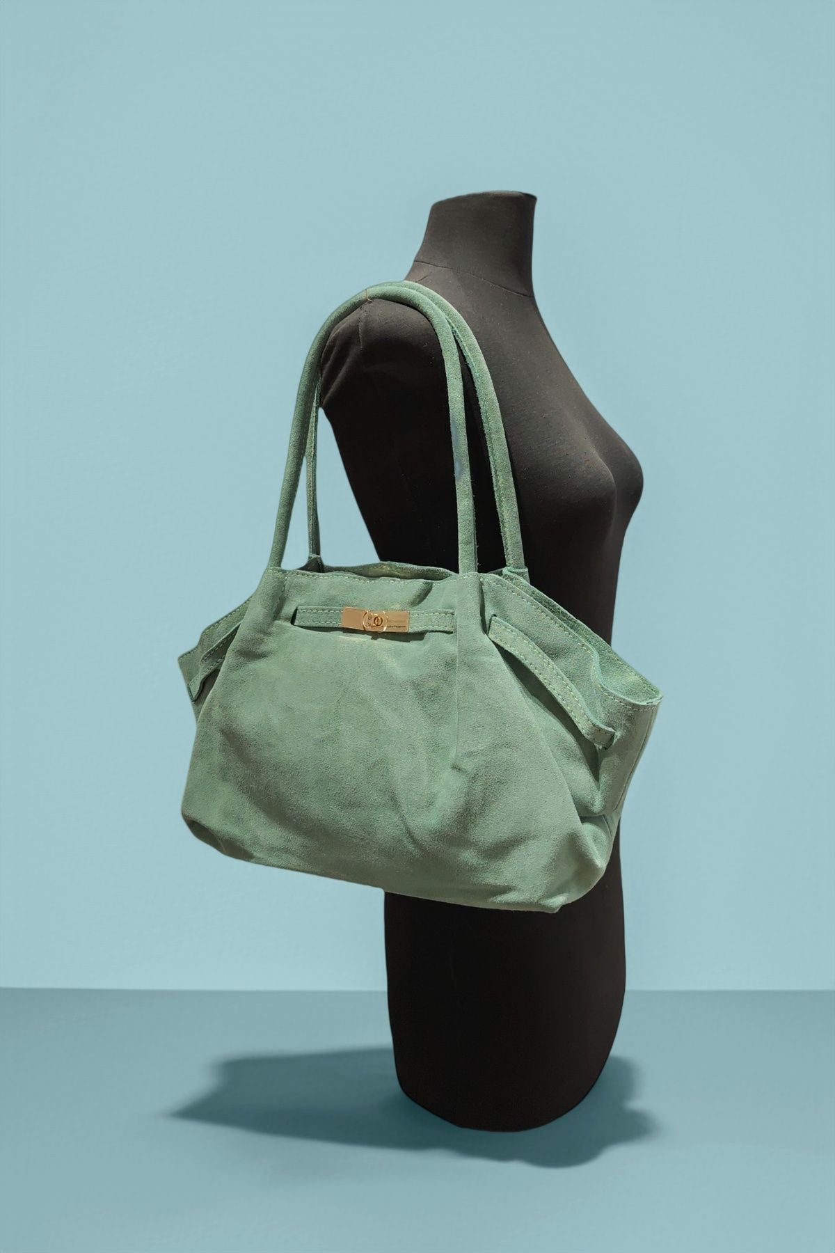 BMN057 Vert D’ Eau Suede Bag