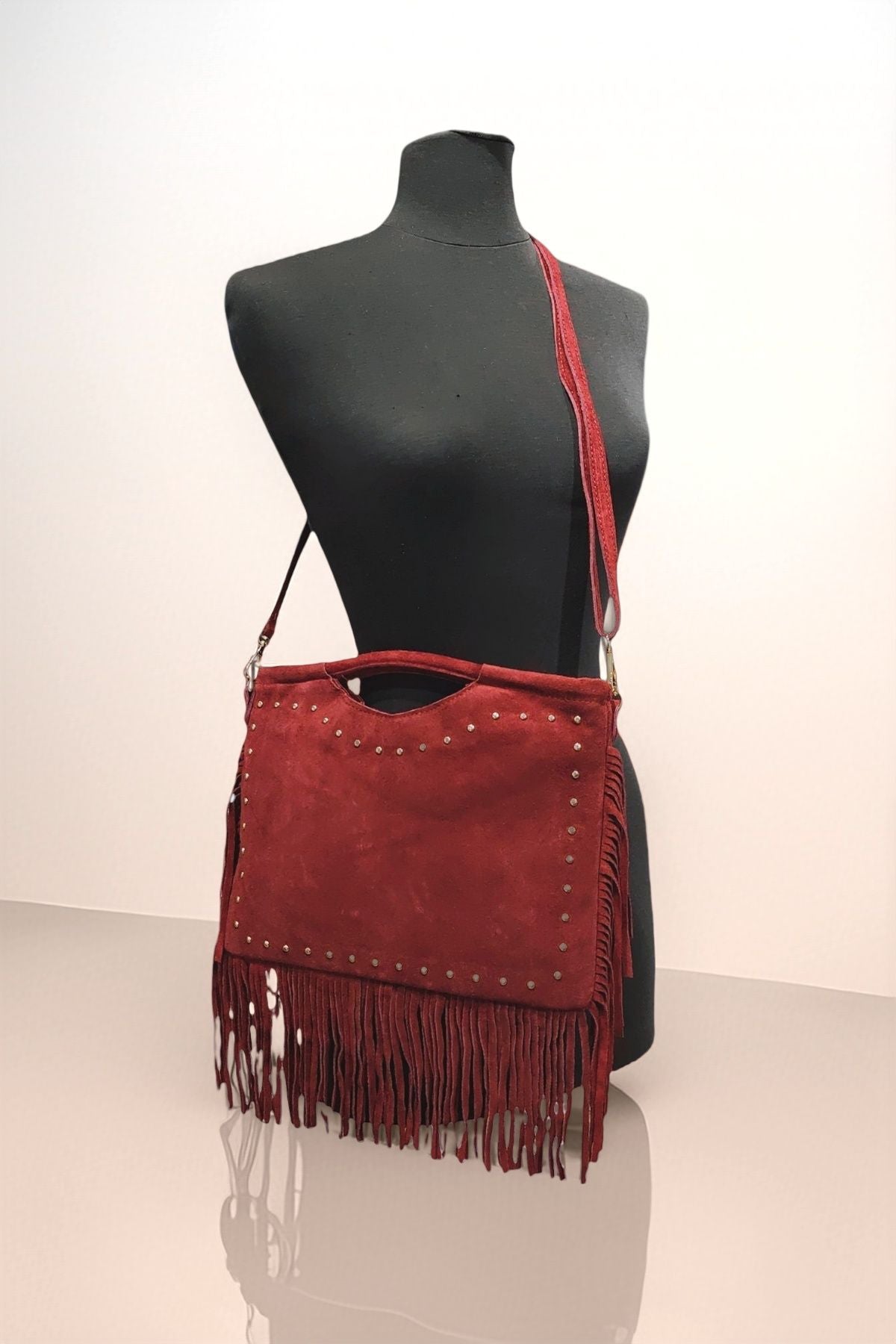 BMN106 Burgundy Suede Bag