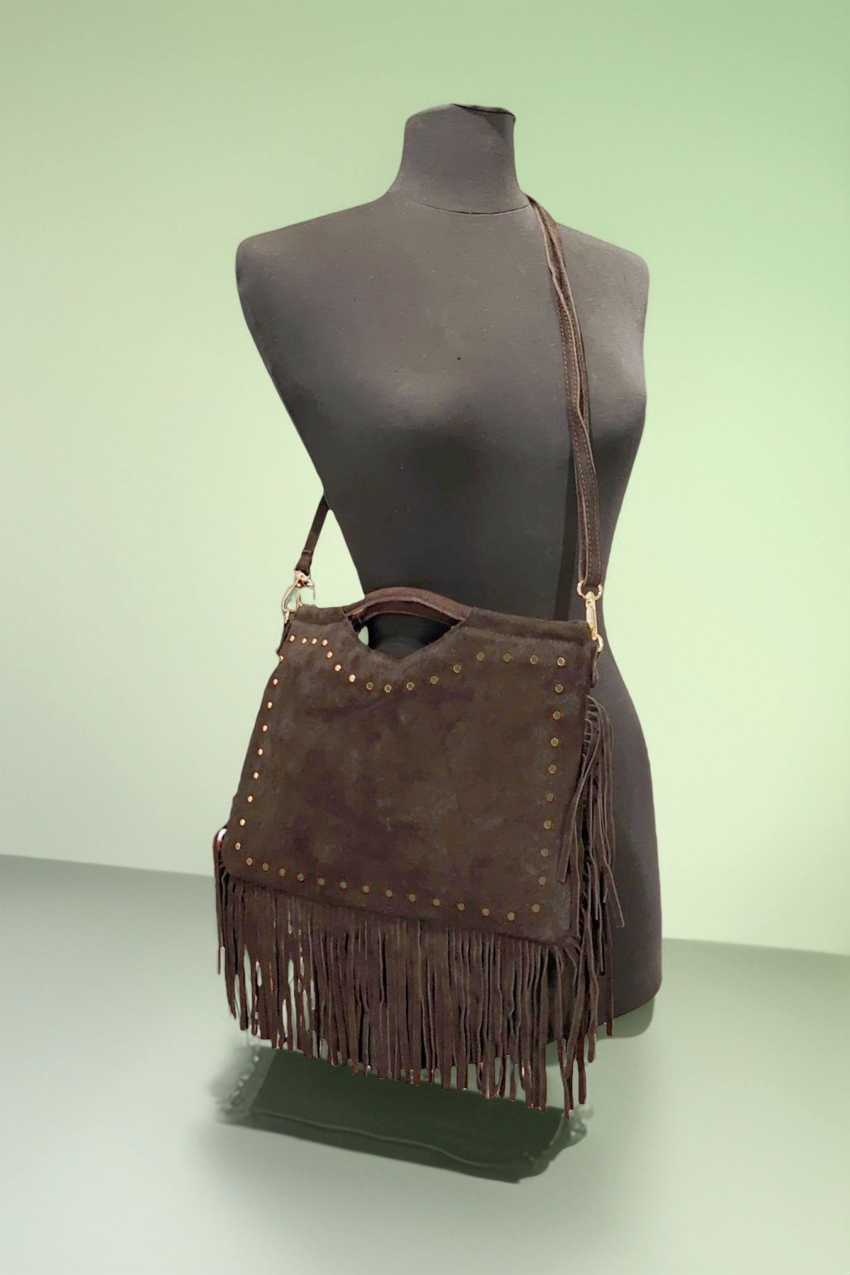 BMN104 Chocolate Suede Bag